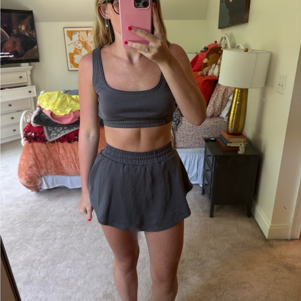 Dark Gray Sports Bra and Skirt Set